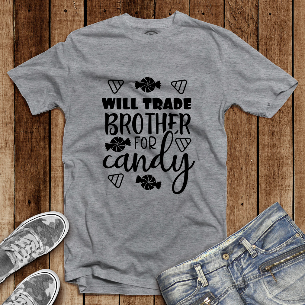 Funny Graphic T Shirts Halloween Will Trade Brother for Candy Cotton Blanket Top - Picture 3 of 24
