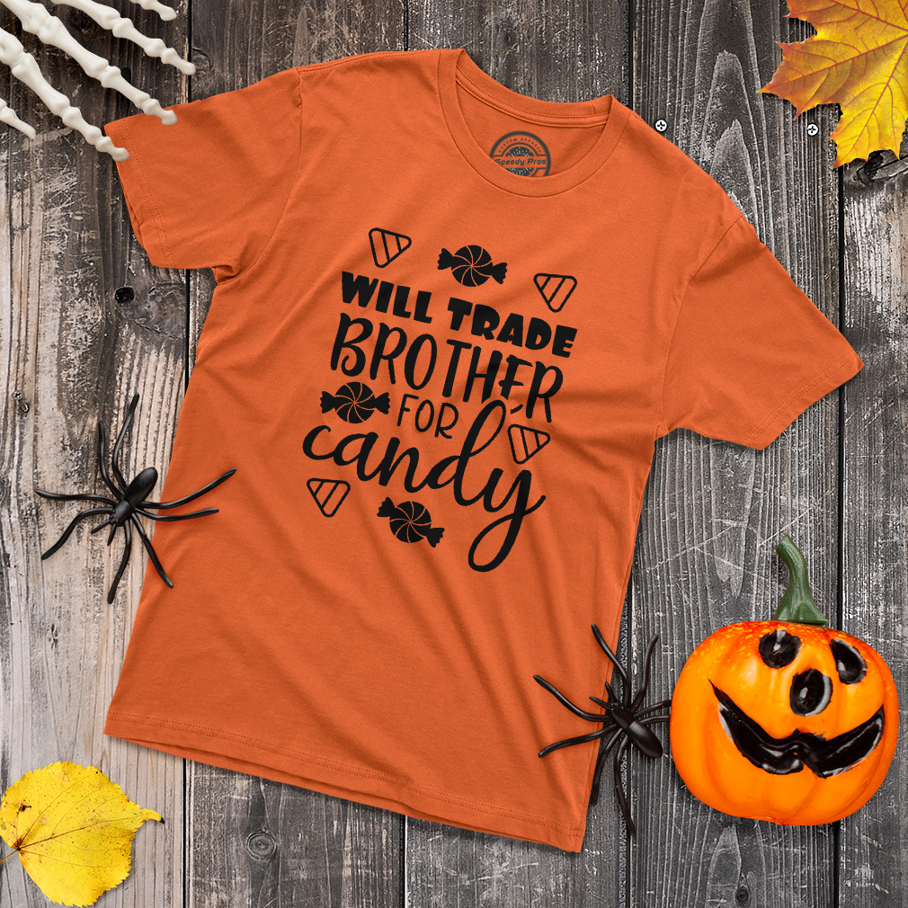 Funny Graphic T Shirts Halloween Will Trade Brother for Candy Cotton Blanket Top - Picture 4 of 24