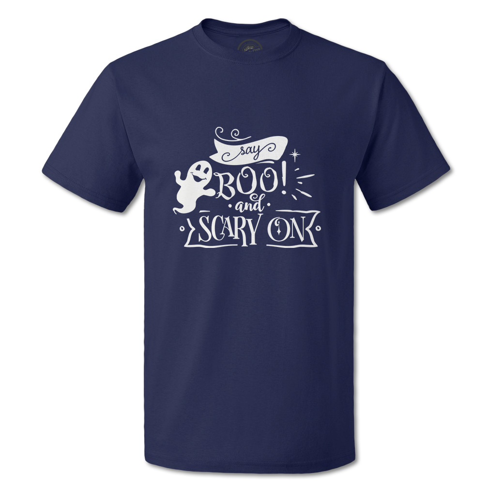 Funny Graphic T Shirts Halloween Say Boo and Scary on Style A Cotton Bats Top - Picture 21 of 24