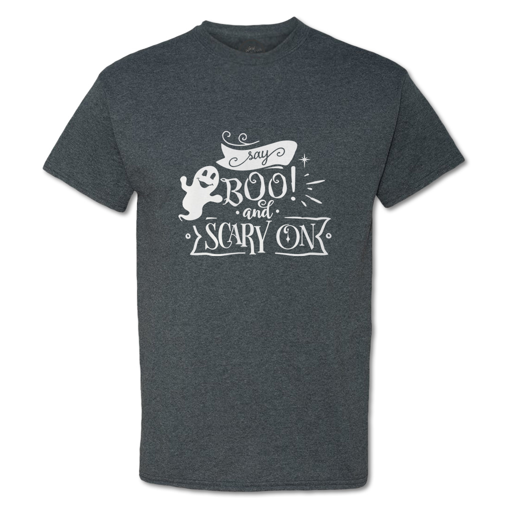 Funny Graphic T Shirts Halloween Say Boo and Scary on Style A Cotton Bats Top - Picture 15 of 24