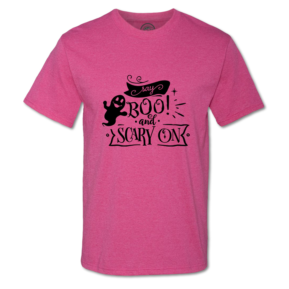 Funny Graphic T Shirts Halloween Say Boo and Scary on Style A Cotton Bats Top - Picture 17 of 24