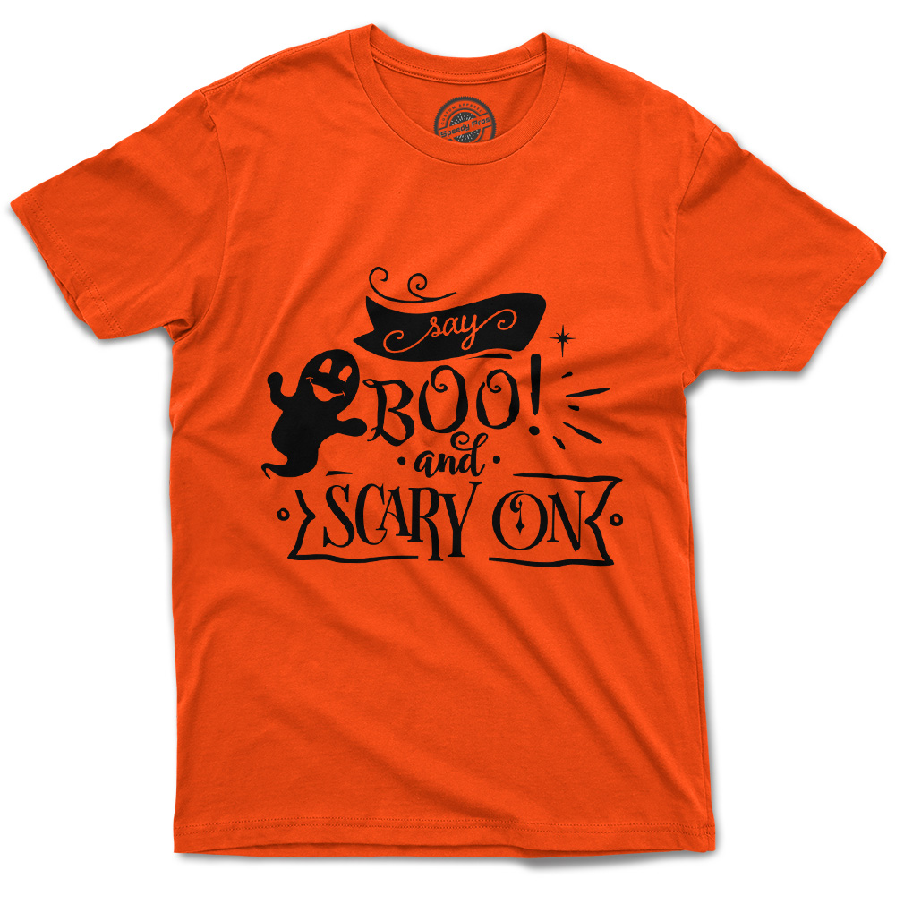 Funny Graphic T Shirts Halloween Say Boo and Scary on Style A Cotton Bats Top - Picture 23 of 24