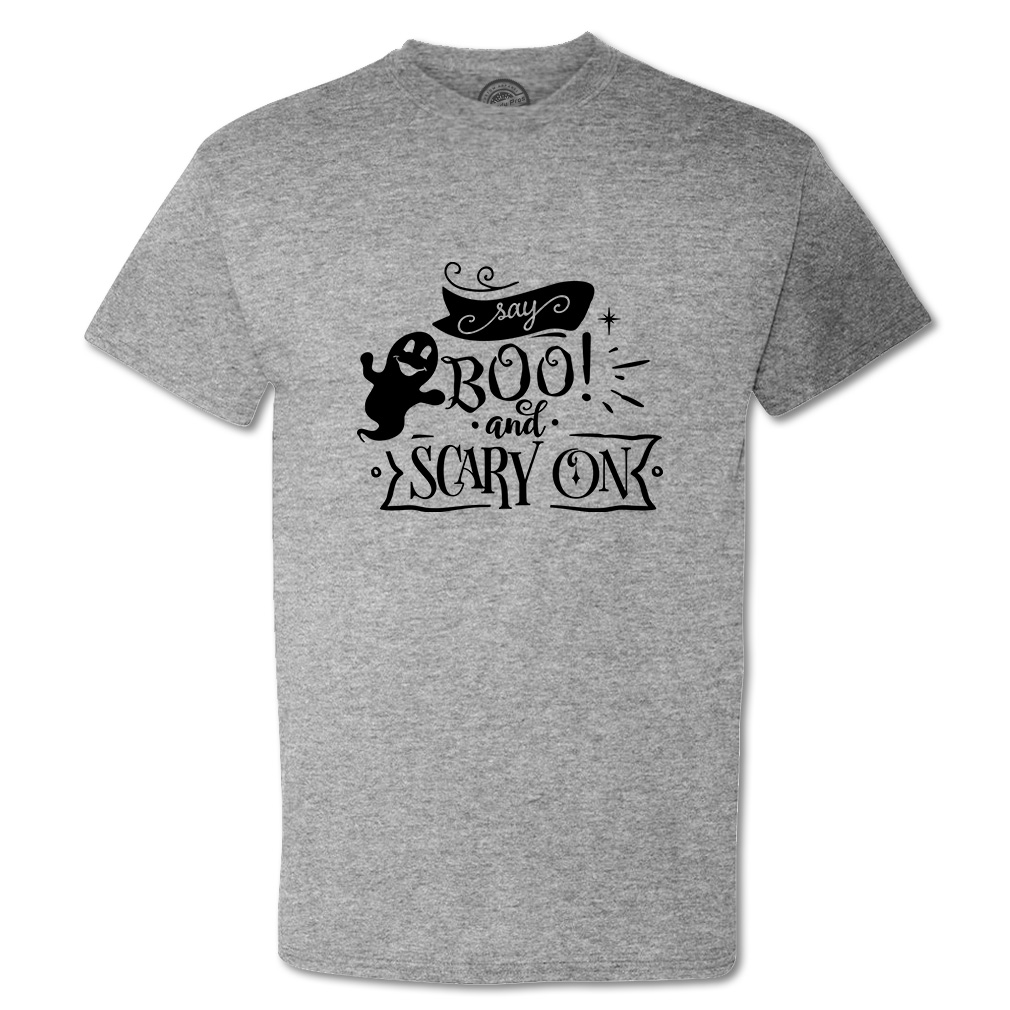 Funny Graphic T Shirts Halloween Say Boo and Scary on Style A Cotton Bats Top - Picture 7 of 24