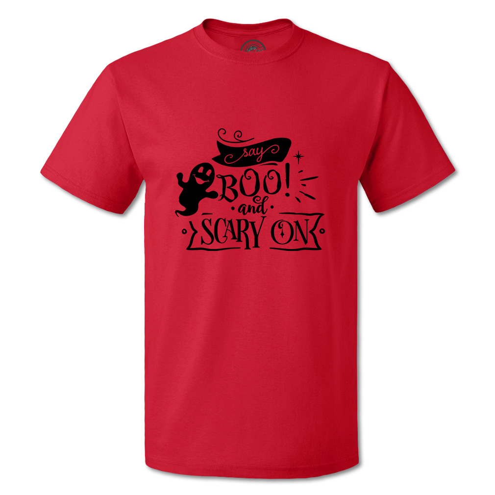 Funny Graphic T Shirts Halloween Say Boo and Scary on Style A Cotton Bats Top - Picture 9 of 24
