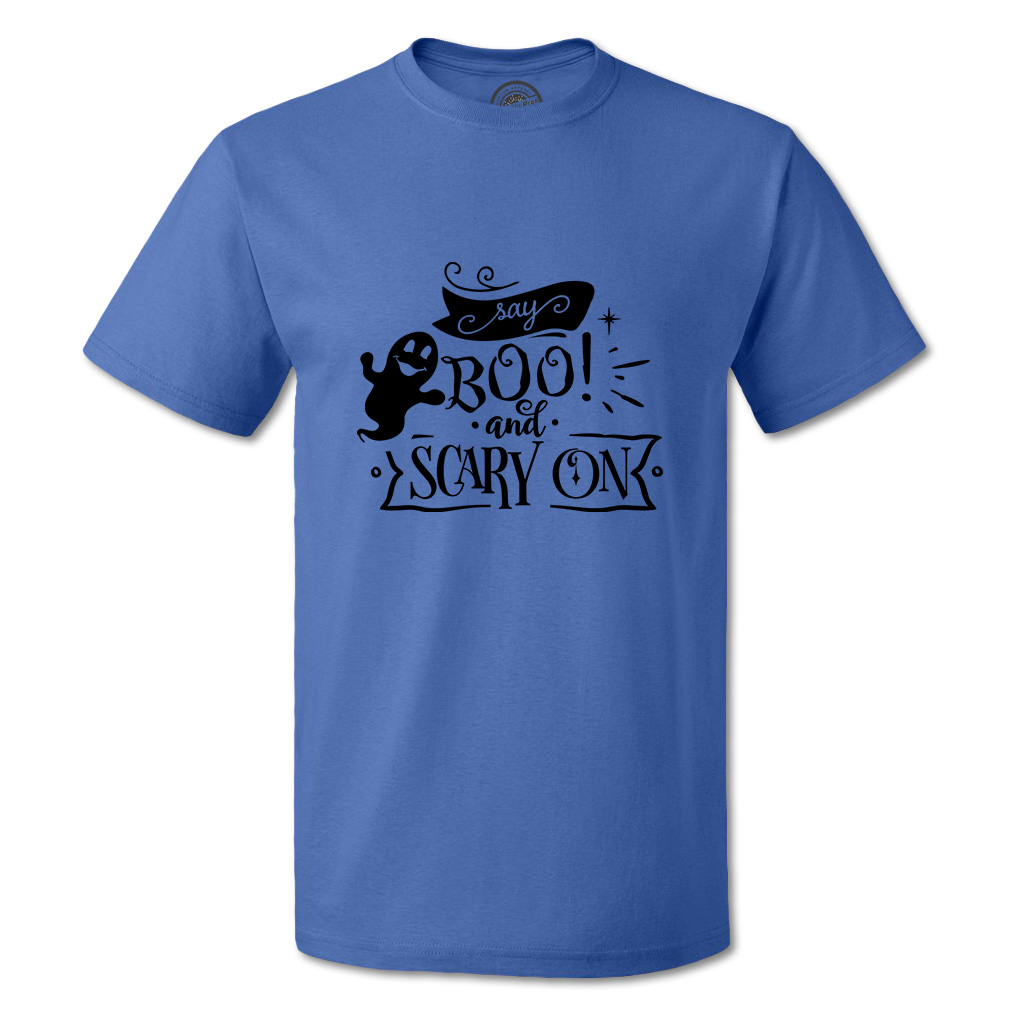 Funny Graphic T Shirts Halloween Say Boo and Scary on Style A Cotton Bats Top - Picture 11 of 24