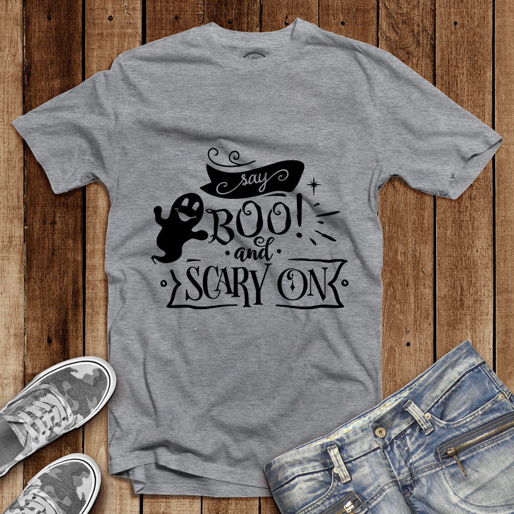 Funny Graphic T Shirts Halloween Say Boo and Scary on Style A Cotton Bats Top - Picture 3 of 24