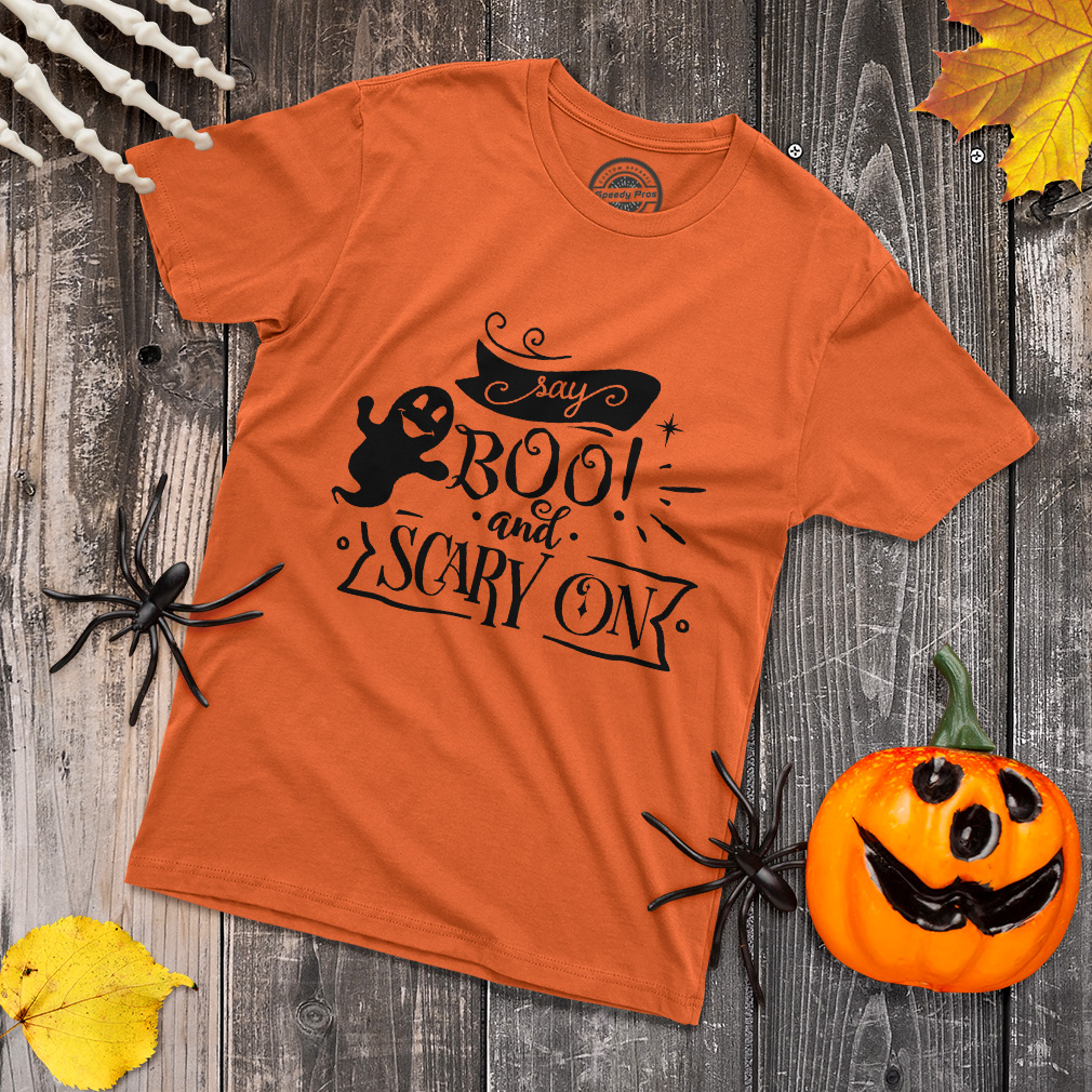 Funny Graphic T Shirts Halloween Say Boo and Scary on Style A Cotton Bats Top - Picture 4 of 24