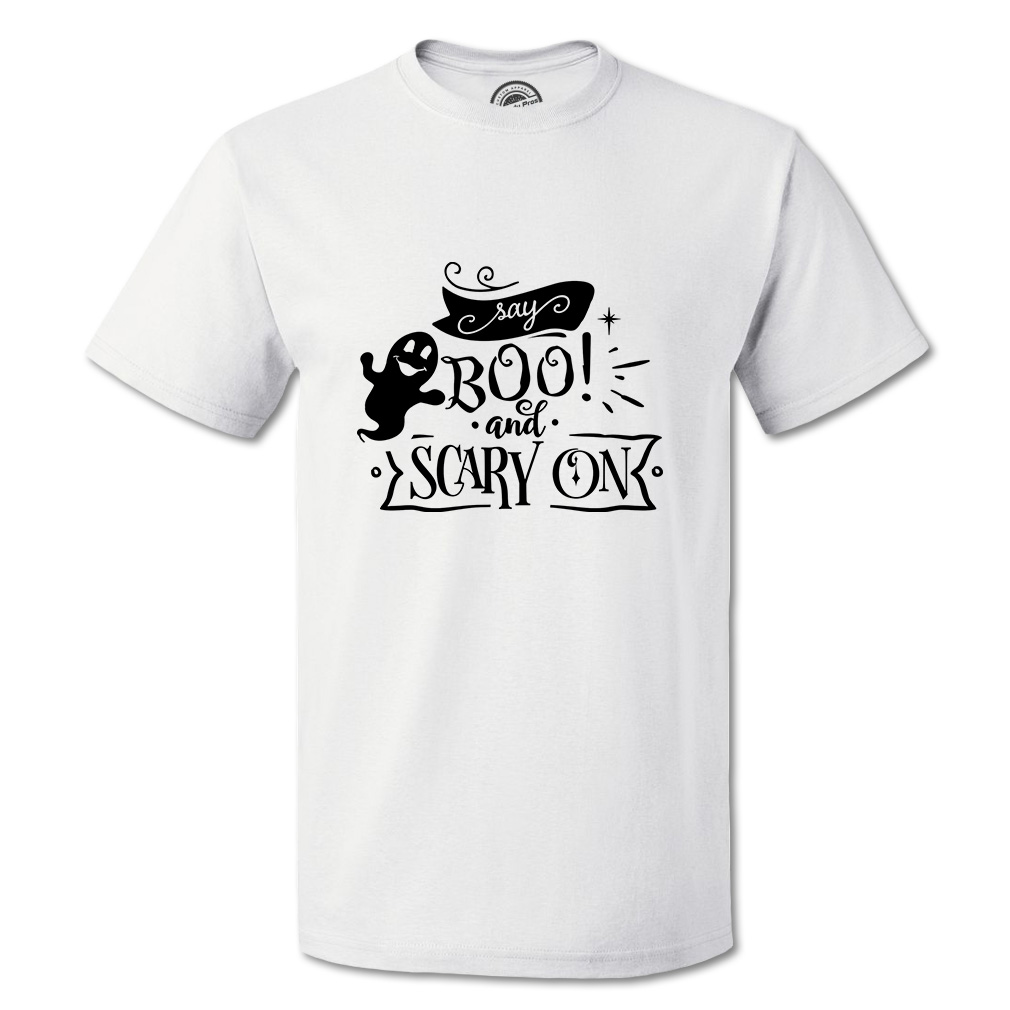 Funny Graphic T Shirts Halloween Say Boo and Scary on Style A Cotton Bats Top - Picture 13 of 24